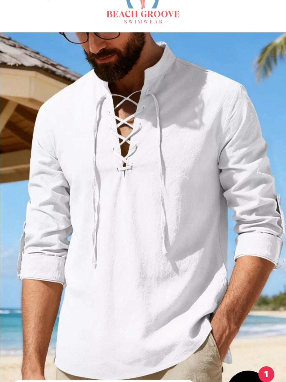 NWT Men's White Lace-Up Casual Button-Down